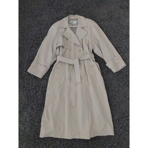 VTG Towne by London Fog Womens 14 P Beige Double Breasted‎ Lined Trench Coat NOS